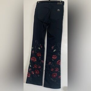 Parasuco Black Boot Cut Jeans with Red Floral Embroidery